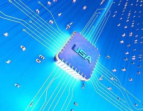 American intelligent electronic technology chip, data transmission Stock Illustration