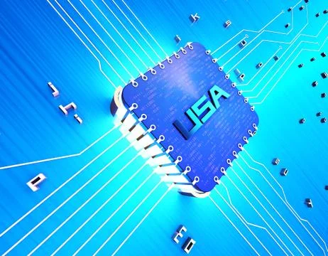 American intelligent electronic technology chip, data transmission Stock Illustration