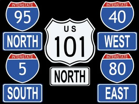 American interstate and highway signs illustration Stock Illustration