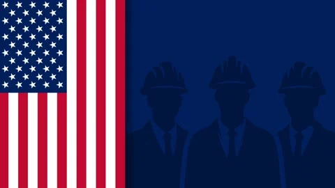 American Labor Day Background with US Flag and Worker Silhouettes. Stock Footage 341677049