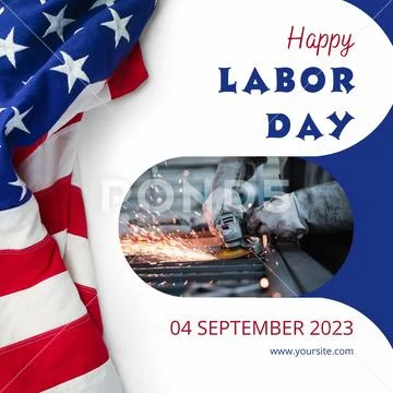 American labor day greeting with flag and hard worker image. PSD Template