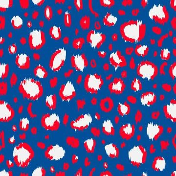 American leopard seamless pattern. Animal print in colors flag of USA. Red wh Stock Illustration