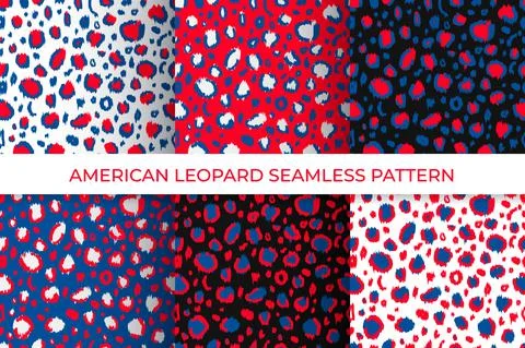 American leopard seamless patterns set of 6. Animal print in colors flag of U Stock Illustration