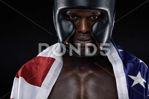American male boxer with usa flag Stock Photos