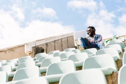 American man using laptop. Stock Photos