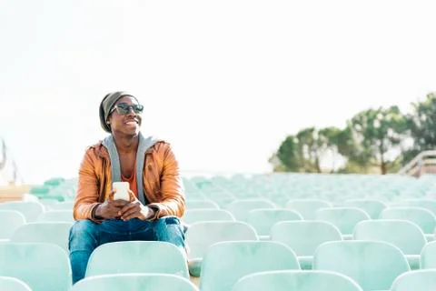 American man using mobile. Stock Photos