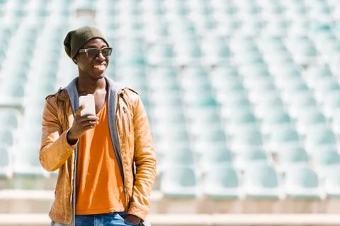 American man using mobile. Stock Photos