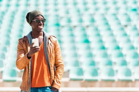 American man using mobile. Stock Photos