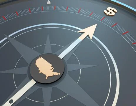 American map and compass, dollar economy, career development and direction Illustrazione stock