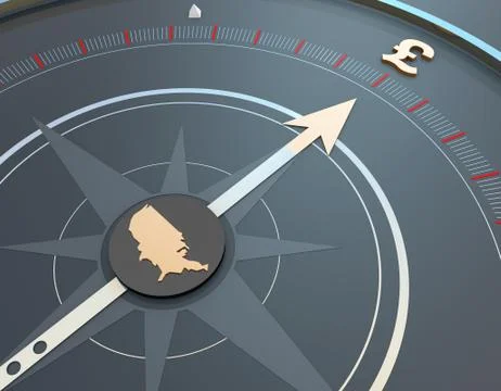 American map and compass, pound economy, career development and direction Stock Illustration