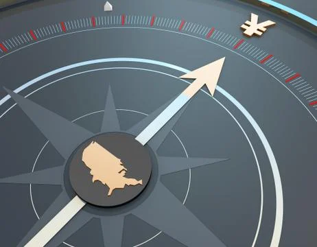 American map and compass, RMB economy, career development and direction Stock Illustration