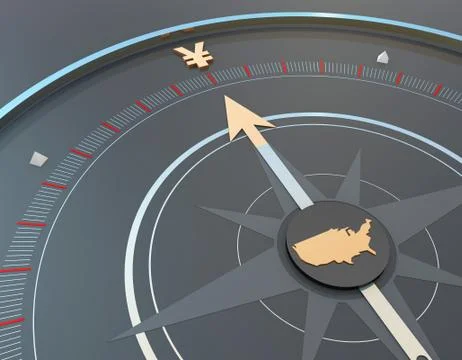 American map and compass, RMB economy, career development and direction Stock Illustration