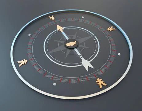 American map and compass, RMB economy, career development and direction Stock Illustration