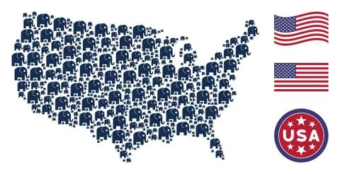 American Map Mosaic of Elephant Illustrazione stock