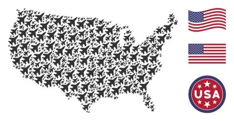American Map Stylization of Jet Fighter Stock Illustration