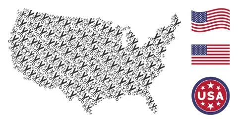 American Map Stylized Composition of Scissors Stock Illustration