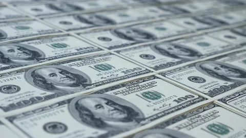 American money paper one hundred dollars banknotes. Sheet of US dollar bills Stock Footage