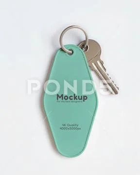 American motel key chain mockup on white background PSD Template