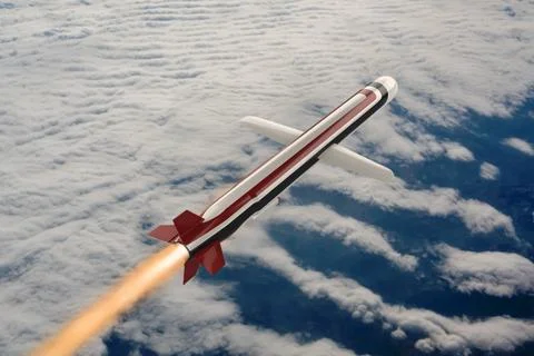 An American multi-purpose, high-precision subsonic cruise missile flies abo.. Stock Photos