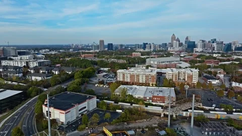 American Multi-unit residential dwelling and highway leading to downtown of Stock Footage 294316749