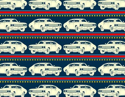 American Muscle car vector set collage with United States flag colors Stock Illustration