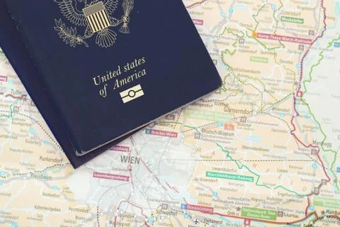 American passport on map Stock Photos