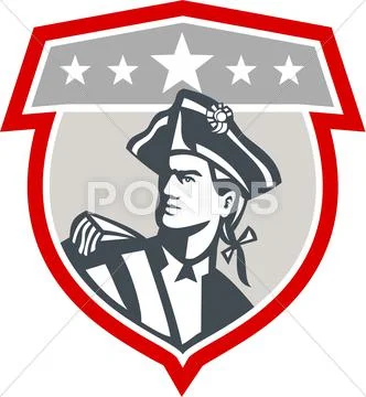 American patriot looking up shield retro Stock Illustration