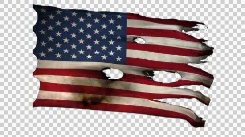 American perforated, burned, grunge glory flag loop alpha Stock Footage