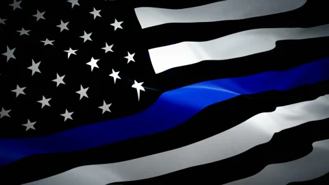 American police Flag Wave Loop waving in wind. Realistic Thin Blue Line Flag Stock Footage 106077474
