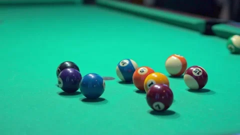 American Pool Billiard game opening break shot with DOF Stock Footage 222060370