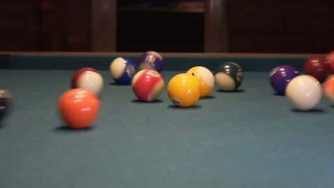 American Pool, Pool Player Breaking Billiard Triangle Pyramid Stock Footage 83662481