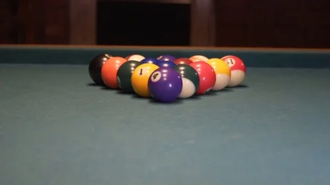 American Pool, Pool Player Breaking Billiard Triangle Pyramid. 120fps Video stock 83664224