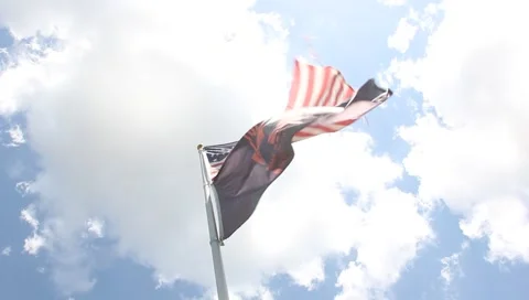 American &amp; POW MIA Flags In The Clouds Stock Footage 5630489