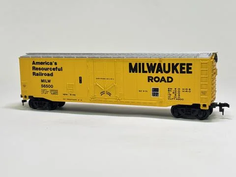 American railroad freight car rolling stock model train wagon close up detail Stock Photos
