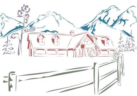 American ranch winter Stock Illustration
