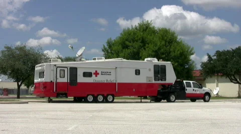 American Red Cross Disaster Relief RV Stock Footage