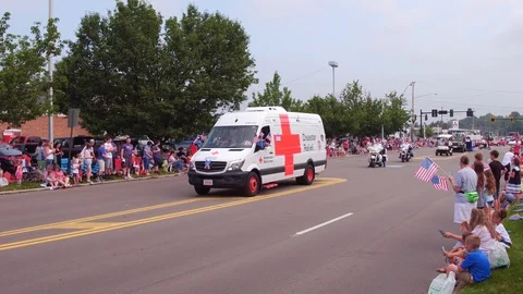 American Red Cross Disaster Relief van in July 4th Parade 4k Stock Footage
