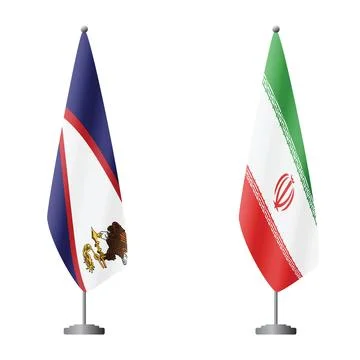 American Samoa and Iran flags on flagpoles for official ceremonies and meetings 库存插图