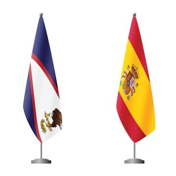 American Samoa and Spain flags on flagpoles for official ceremonies and meetings Stock Illustration