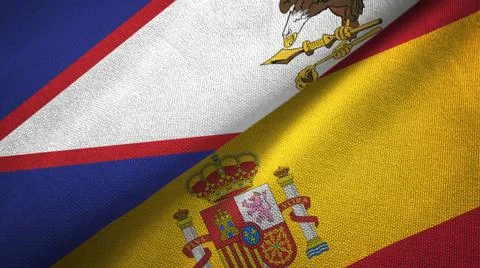 American Samoa and Spain two flags textile cloth, fabric texture Stock Illustration