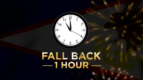 American Samoa flag background with a wall clock representing daylight savi.. Stock Footage 346541954