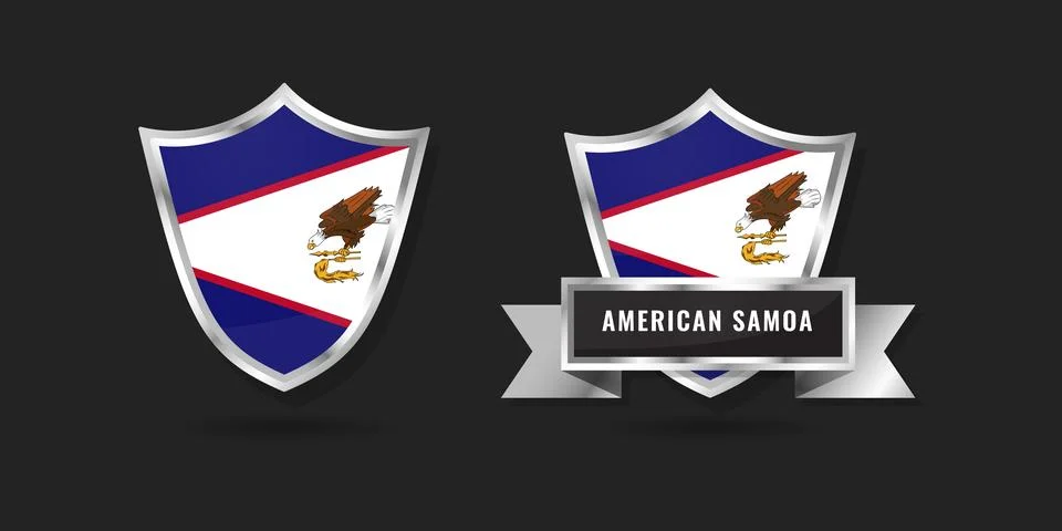 American Samoa Flag Shield and Ribbon Badge - Realistic Metallic Samoan Emb.. Stock Illustration