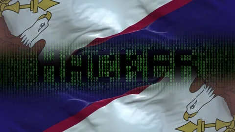American Samoa flag - Waving flag on matrix binary code background Stock Footage 321419441