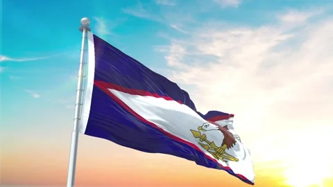 American Samoa flag Waving Realistic With Sky Stock Footage 296476801