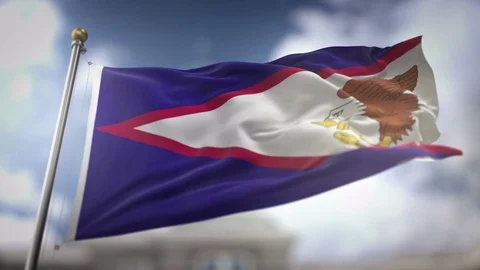 American Samoa Flag Waving Slow Motion 3D Rendering Blue Sky Background - S.. Stock Footage 74859440