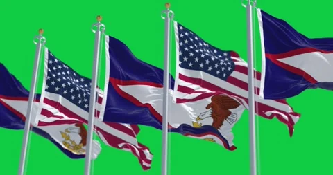 The American Samoa flag waving in the wind isolated on green background Stock Footage 272435285