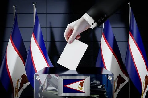 American Samoa flags, hand dropping ballot card into a box Ilustración de archivo