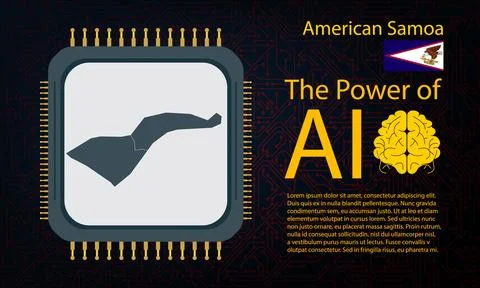 American Samoa map with microchip war and AI concept on circuit board, Powe.. 스톡 일러스트