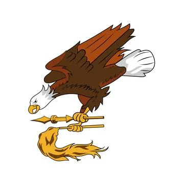 American Samoa National Seal Eagle Holding Traditional Spear and Fly-whisk .. Stock Illustration