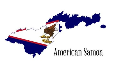 American Samoa Outline Map With Flag Ilustração Stock